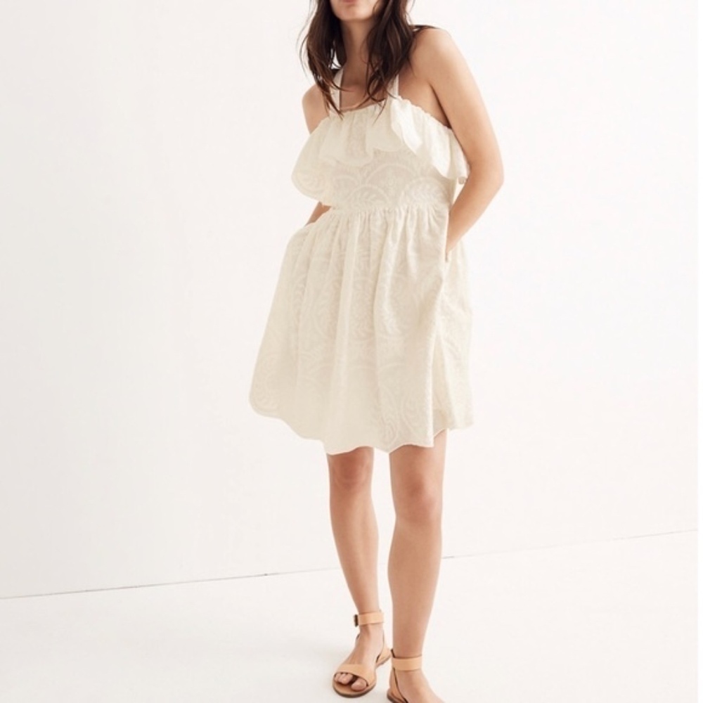 Madewell Embroidered Apron Ruffle Dress Sz 8